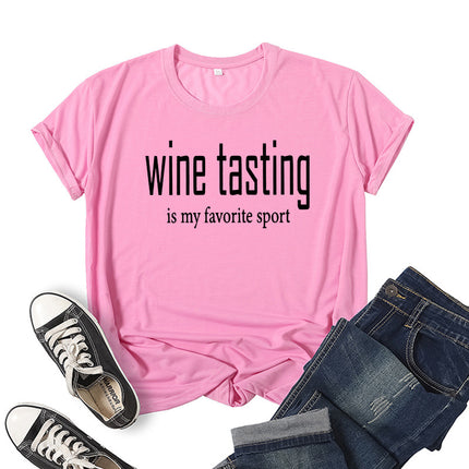 in stock foreign trade cross-border WINE TASTING wine printed short sleeve round neck T-shirt European and American men's and women's top loose
