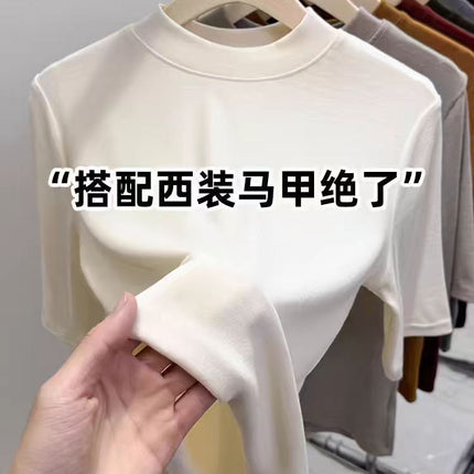 2025 New Style Half-High Collar Solid Color Five-Quarter Sleeve Inner Layering Shirt for Women, Versatile Spring Slimming and Elegant Top T-Shirt