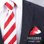 8cm h003 red and white wide striped zipper tie + pocket square