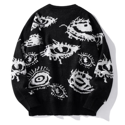 European and American foreign trade round neck long sleeve loose sweater sweater jacquard eye pattern personalized warm a generation of hair
