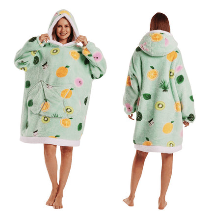 Temutk New Fruit-Themed Adult Sleepwear Autumn and Winter Thermal Wear Unisex Hooded Loungewear Couple Pajamas