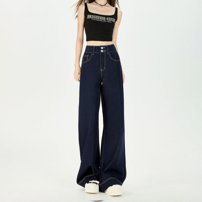 Anti-Wrinkle Draped Four-Way Stretch Loose Fit Non-Stick Leg Wide-Leg Slightly Flared Genuine Ykk Double-Button Original Color Non-Fading Denim