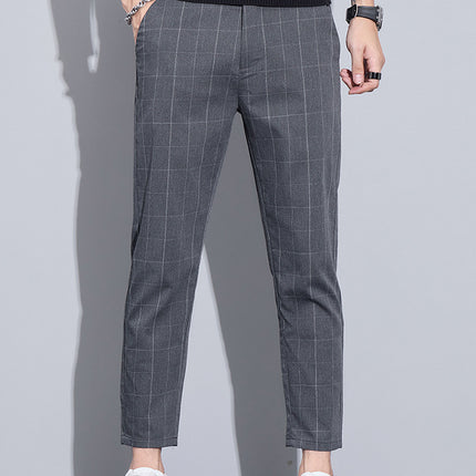 Plaid Men's Slim-Fit Trousers, Stretchy Pants, Autumn Light Business Plaid Pants, Casual Pants, Men's High-End