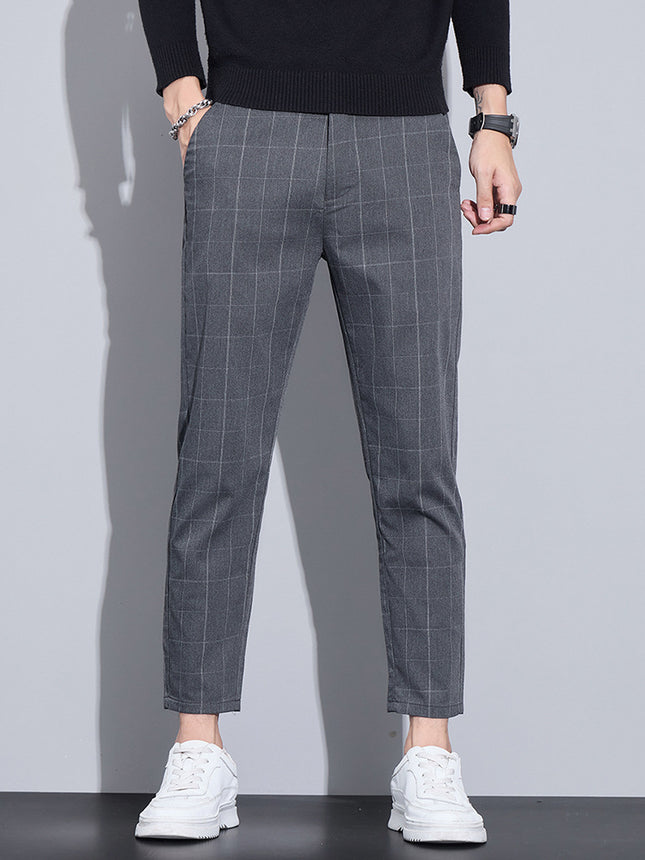 Plaid Men's Slim-Fit Trousers, Stretchy Pants, Autumn Light Business Plaid Pants, Casual Pants, Men's High-End