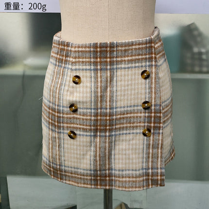 Amazon Cross-Border Women's Plaid Tight Mini Hip-Hugging Short Skirt 2025 Button Autumn and Winter Skirt Retro