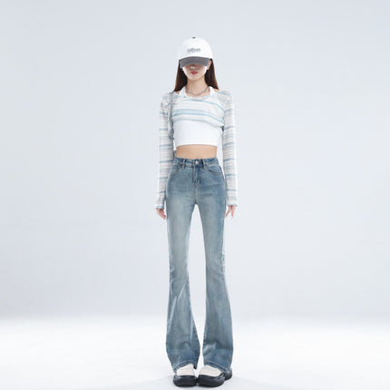 2025 Fall/Winter Main Collection: Micro-Flared Jeans for Women, Stylish High-Waisted Slimming Bootcut Pants for Petite Figures