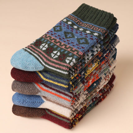 5-10 pairs of retro thick line socks men's stockings autumn and winter warm thickened men's ethnic totem socks winter