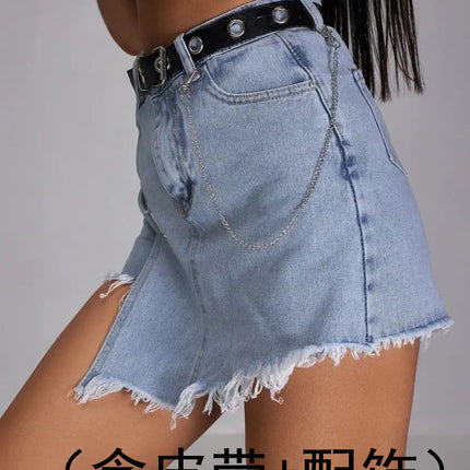 2025 Summer New European and American Style Denim Shorts Skirt High Waist Versatile Slim Skirt Pants Washed Jeans Cross-Border