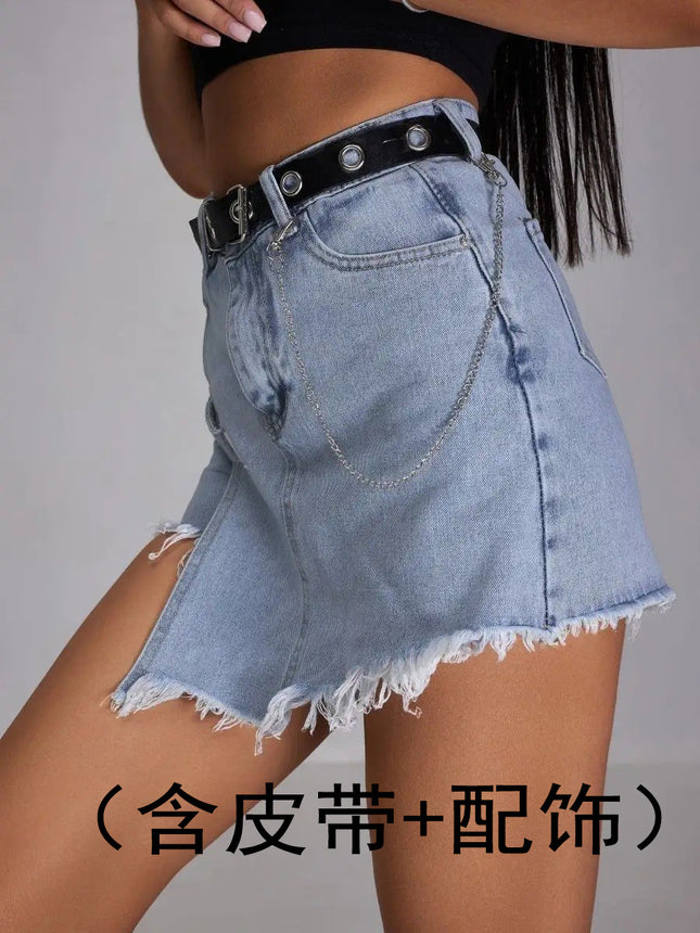 2025 Summer New European and American Style Denim Shorts Skirt High Waist Versatile Slim Skirt Pants Washed Jeans Cross-Border