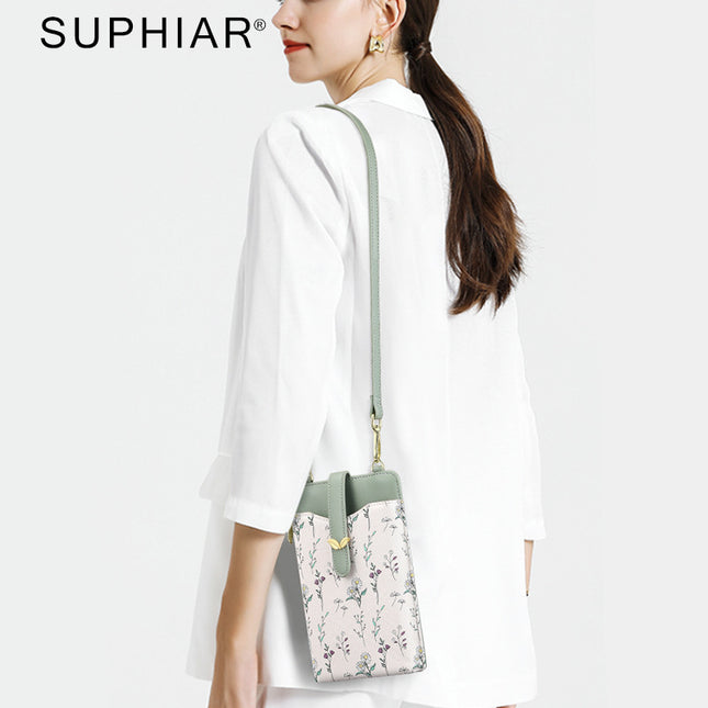 2025 Cross-Border New Product Simple Small Fragrance Style Women's Mobile Phone Bag Pu Flower Mobile Phone Backpack Diagonal Women's Mobile Phone Bag