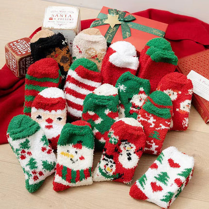Coral fleece Christmas socks autumn and winter thick tube socks New Year gift socks cartoon Christmas socks cross-border wholesale
