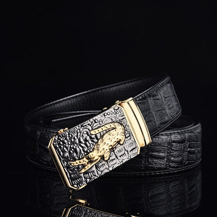 Men's Crocodile Pattern Leather Belt with Alloy Automatic Buckle, High-Quality Belt for Men, Casual and Business Versatile, Crocodile Pattern with a High-End Feel