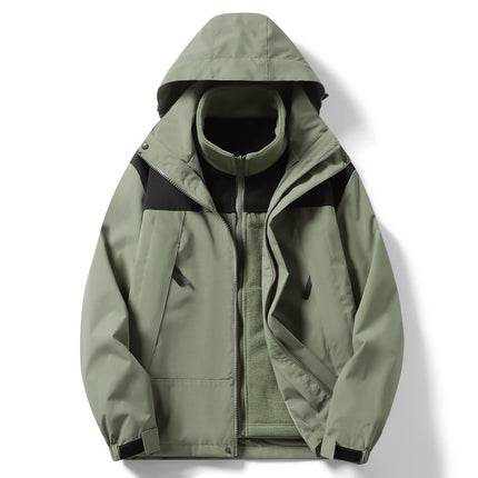 Warm Jacket Two-Piece Set, Outdoor Fashion Men's Jacket, Plus Velvet Cold-Proof Jacket, Liner Polar Fleece Jacket