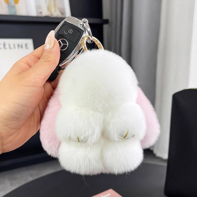 Boutique genuine leather real Rex rabbit plush bunny doll mobile phone pendant bag pendant keychain doll car pendant