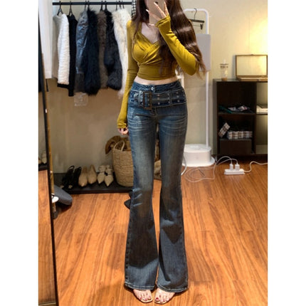 Black Grey Micro-lafayette Jeans Women's Trendy All-match New High Waist Slimming Hip-lifting Belly-tucker Slim-fit Horseshoe Long Pants