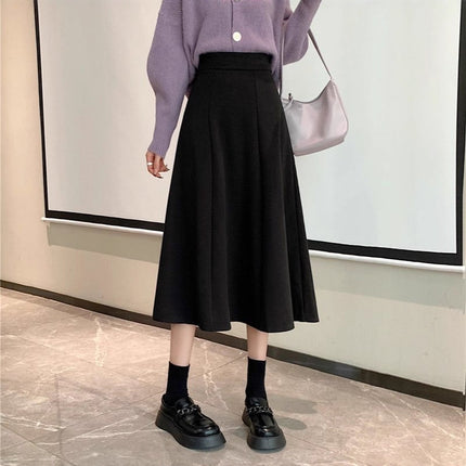 French Twill Brushed Skirt Women's High-Waisted A-Line Mid-Length Skirt Umbrella Skirt Spring Autumn Winter Petite Skirt