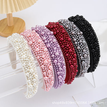 High-end sense popular hair band new fashion hair band female temperament color full pearl Joker multi-color hair accessories wholesale