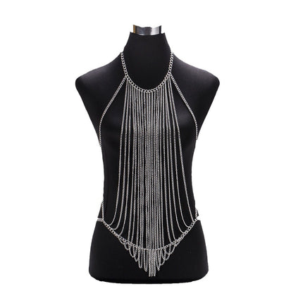 European and American Cross-border Women's Metal Aluminum Chain Halter Necklace Sexy Nightclub Performance Body Chain Top Vest Accessories