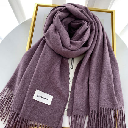 Solid Color Faux Cashmere Scarf for Women, Annual Meeting Red, High-End Feel, Spring and Autumn Woven Neck Scarf, Korean Style Versatile Artistic Warm Shawl