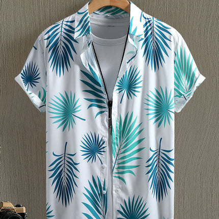 Hawaii vacation men's light green palm leaf men's short sleeve shirt men's shirt summer 2025 new cross-border