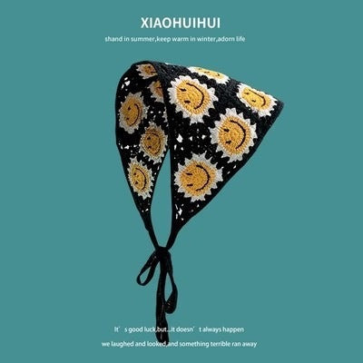 Hot Girl Internet Celebrant Photo Flower French Style Triangle Scarf Headscarf Women's Cute Knitted Hair Band Silk Scarf High-grade Headwear Summer