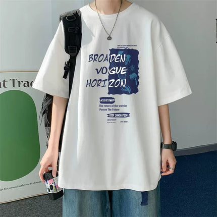 2024 Summer Short-sleeved Loose T-shirt Men's Trendy Brand Casual Half-sleeved Trendy T-shirt Base Shirt Five-sleeved Top