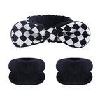 Black and white checkerboard headband + 2 black wristbands / flatlock seam