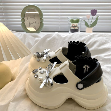Explosions Super Soft Princess Wind Cave Shoes Retro Cyber Celebrant Go Out Rhinestone Bear Height Increase Cartoon Quick-Dry Office Shoes