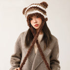 Cat ear cap coffee White khaki