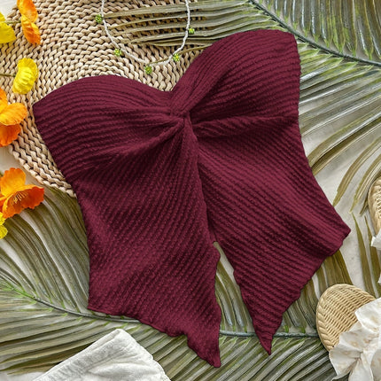 Women's Apricot Textured Knit Twist Front Asymmetrical Hem Camisole, Holiday Style
