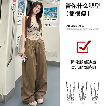 Wide-Leg Pants for Women Summer 2025 New Petite Straight Pants Loose High-Waisted Drape Floor-Length American-Style Cargo Pants