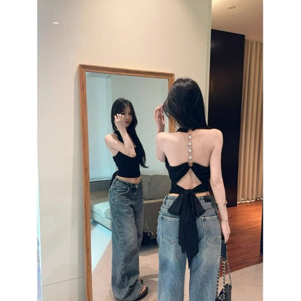 Back Strap Halterneck Camisole Women's Outer Wear Summer Thai Hot Girl Sexy Backless Tube Top