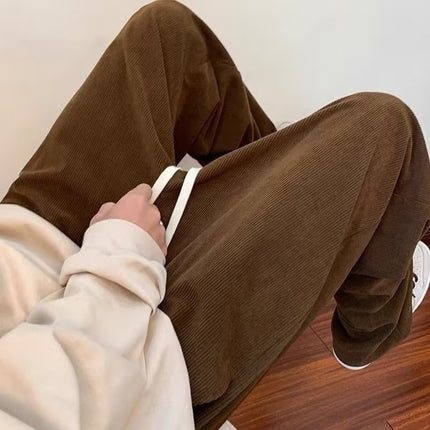 Japanese-style Brown brown Corduroy Pants Men's Spring and Autumn Thin Straight Trousers Trendy Brand Loose Casual Pants Men's