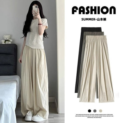 Plus Size 40kg-77.5kg Wide-Leg Pants for Women, Summer Thin Sun-Protective High-Waisted Drapey Casual Pants Yamamoto