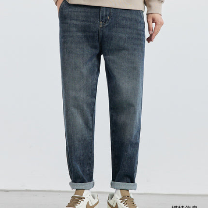 Wange Men's Combed Cotton Washed Stretch Jeans 2025 Spring and Autumn Slightly Loose Casual Small Straight-Leg Pants
