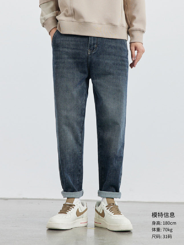 Wange Men's Combed Cotton Washed Stretch Jeans 2025 Spring and Autumn Slightly Loose Casual Small Straight-Leg Pants