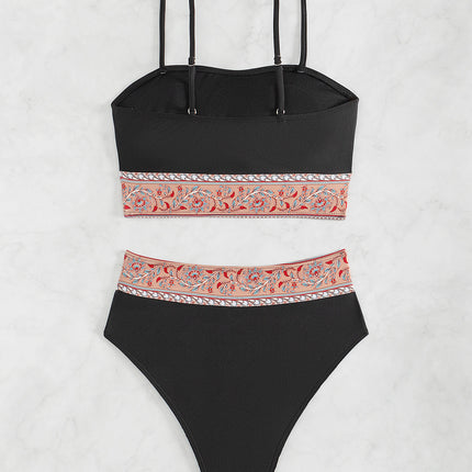 Billion Swimming New 2024 Sexy European and American Swimming Suit Women's Printed Stitching High Waist Sling Bikini suit