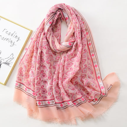 Retro ethnic style cotton and linen feel silk scarf fashion hot silver cashew printed large scarf travel sunscreen beach towel for women