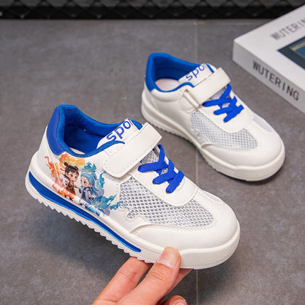 Nezha Ao Bing Children's Cartoon Sports Shoes Summer New Breathable Single Mesh Sneakers Soft Sole Non-Slip Girls' White Shoes