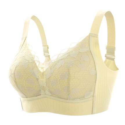 Breathable Hole Cup Large Size Full Cup Sexy Lace Intimates for Women with Big Breasts Showing Small Soft Support Anti-Sagging Thin Bra