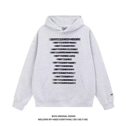 American-style retro printed fuzzy letter printed hooded sweater men's and women's street fashion brand loose lazy hoodie