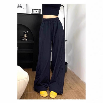 navy blue Overalls Women's Summer Thin High Waist Loose Straight Dosing Casual Sports Wide Leg Pants