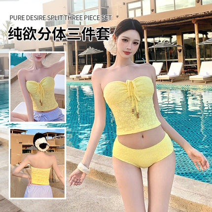 New Three-Piece Bikini Swimsuit for Women, Hot Spring Swimsuit, High-End Sexy Push-Up Small Breasts Pure Desire Bikini