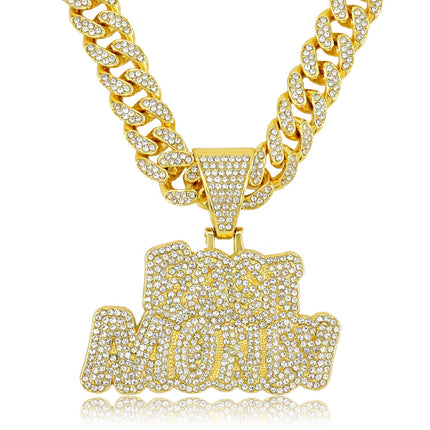 Cross-border diamond stitching letter pendant Cuban chain necklace hipster hip-hop rap cool domineering locomotive clavicle chain