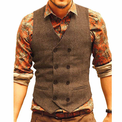 Multi-Color Foreign Trade European and American Cross-Border Hot-Selling Products 2026 New Model Men's Casual Vest Solid Color Herringbone Vest