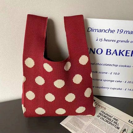 Knitted Handbag Women's Spring New Cartoon Woven Hand Bag Work Sundry Bag Gift Bag Lunch Bag