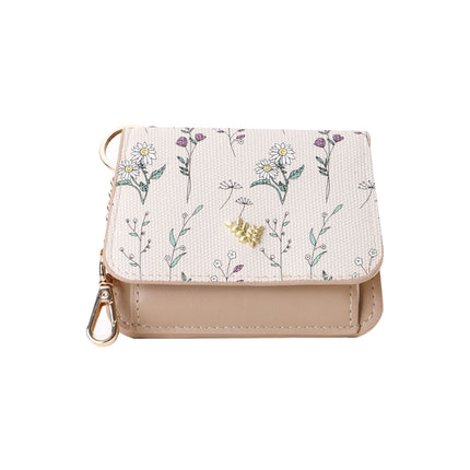 Card Holder Keychain Small Portable Change Card Holder Thin Women's Spring and Summer All-match PU Flower and Grass Card Holder Women's Superior
