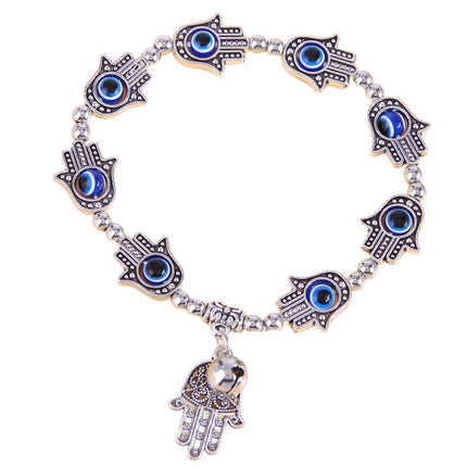Aliexpress Hot Selling Retro Fatima's Hand Bell Pendant Alloy Bracelet Devil's Eye Lucky Tassel Jewelry