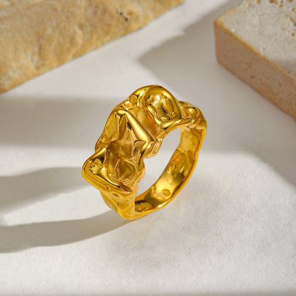 European and American Cross-Border Geometric Irregular Rings Retro Fashion Texture Furnace Vacuum Gold-Plated Ring Index Finger Ring Wholesale