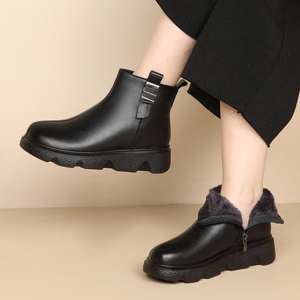 Mother's Shoes Winter Elderly Non-slip Cotton Shoes Autumn and Winter Warm Middle-aged Winter Short Boots Middle-aged Women's Shoes fleece-lined Leather Shoes